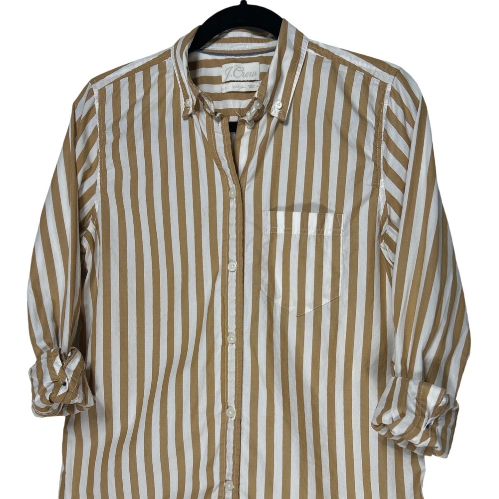 J.Crew Brown‎ White Stripe Classic Fit Button Down Cotton Shirt Size 2